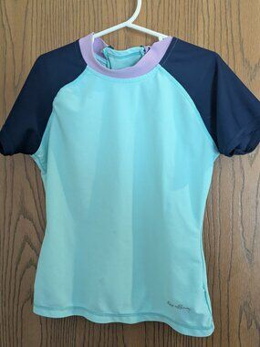 Eddie Bauer Kids Swim Short Sleeve RashGuard Bathing Suit Top Teal Blue Purple-S